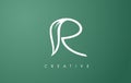 Elegant R letter Leaf Logo Design with Outline Monogram Style Flat and Minimalist Vector