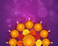 Elegant Rangoli with Lit Lamps for Diwali. Royalty Free Stock Photo