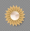 Elegant Realistic Round Mirror Adorned With A Delicate, Golden Feathered Frame, Blending Timeless Design, Interior Decor Royalty Free Stock Photo