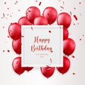 Elegant red ballon and square frame party propper ribbon Happy Birthday celebration card banner template background Royalty Free Stock Photo