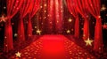 Elegant red carpet event entrance with velvet drapes and twinkling stars. perfect for glamorous occasions. rich colors Royalty Free Stock Photo