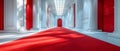 Concept Red Carpet Event, Sunlit Columns, Elegant Elegant Red Carpet Passage with Sunlit Columns Royalty Free Stock Photo