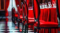 Elegant Red Chairs in Luxurious Event Hall. Generative ai Royalty Free Stock Photo