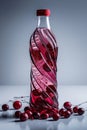 Elegant Red Cherry Juice Bottle with Fresh Cherries on a Reflective Surface Royalty Free Stock Photo