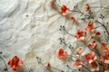 Elegant Red Flowers and Twigs on Crumpled White Paper Background for Artistic Composition Royalty Free Stock Photo