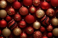 A elegant red and gold Christmas ornaments arranged in a visually pleasing pattern, adding a touch of sophistication and warmth to Royalty Free Stock Photo