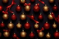 A elegant red and gold Christmas ornaments arranged in a visually pleasing pattern, adding a touch of sophistication and warmth to Royalty Free Stock Photo