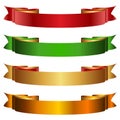 Elegant Red, green and golden ribbon banner collection set. Vector Illustration. Royalty Free Stock Photo