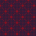 Elegant red intricate seamless pattern design over dark blue background