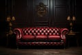 Luxurious Red Leather Sofa Against a Dark Background. Generative Ai Royalty Free Stock Photo