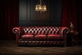 Luxurious Red Leather Sofa Against a Dark Background. Generative Ai Royalty Free Stock Photo