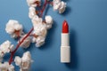 Elegant Red Lipstick with Boughs of Cherry extreme closeup. Generative AI Royalty Free Stock Photo