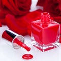 Elegant red nail varnish in a stylish bottle Royalty Free Stock Photo