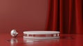 Elegant Red Stage with Silver Sphere and Podium for Product Display Royalty Free Stock Photo