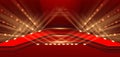 Elegant red stage with sportlight gold diagonal glowing lighting effect and sparkle. Template premium award design