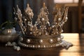 Elegant and regal crown hat adorned with pearls. Generative ai