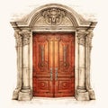 Elegant Renaissance Door With Columns Sketch - Uhd Image