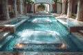 Elegant Resort Pool with Serene Fountains and Chic Loungers. Concept Resort Pool, Fountains,