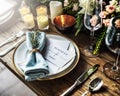 Elegant Restaurant Table Setting Service for Reception with Reserved Card Royalty Free Stock Photo