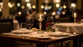 Elegant Restaurant Table Setting with Wine Glasses and Candlelight ai generated Royalty Free Stock Photo
