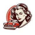 Elegant Retro Car, A Seductive Girl And With Placeholder For Your Text, Pin-up Style