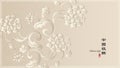 Elegant retro Chinese style background template botanic garden peony flower spiral curve cross leaf vine