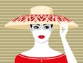 Elegant retro lady wearing hat and red dress Royalty Free Stock Photo