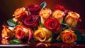 Elegant rich large bouquet of magnificent roses of different colors.