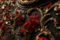 Elegant Richly ornate black red wall. Generate Ai