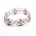 Elegant Rococo-inspired Silver And Pink Crystal Bangle