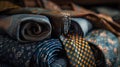 Elegant Rolled Silk Ties in Close-Up Royalty Free Stock Photo