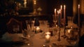 Elegant Romantic Candlelit Dinner Table Setting (generative AI) Royalty Free Stock Photo