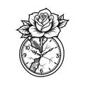 Broken Clock with Rose and Gears Royalty Free Stock Photo