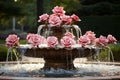 Elegant Rose garden fountain. Generate Ai