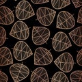 Elegant rose gold copper foil scattered stylized leaves seamless vector background on black. Subtle abstract pattern. Repeating Royalty Free Stock Photo
