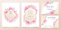 Elegant rose gold wedding invitation card template set with watercolor flowers frame and golden border Royalty Free Stock Photo