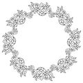 Elegant round frame with contours of flowers. Raster clip art.