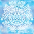 Elegant round lacy doily on watercolor background. Royalty Free Stock Photo