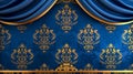 Luxurious blue and gold theater curtain background Royalty Free Stock Photo