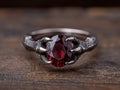 Elegant ruby gemstone ring in silver setting Royalty Free Stock Photo
