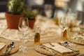 Elegant Rustic Table Setting for a Wedding Reception or Fine Dining Event restaurant Royalty Free Stock Photo