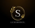 Elegant S Letter Floral Design. Circle Luxury S Gold Logo Icon Royalty Free Stock Photo