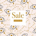 Elegant sale banner with golden eye and celestial elements.Vector elements. Geometric banner