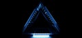 Elegant Sci Fi Futuristic Detailed Hi Tech Alien Glowing Neon Blue Light On Triangle Shaped Metal Structure On Dark Black