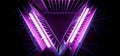 Elegant Sci Fi Futuristic Detailed Hi Tech Alien Glowing Neon Ultraviolet Purple Pink Blue Light On Triangle Shaped Metal