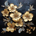 Elegant Sculptural Ceramic Wall Sculpture With Golden Flower Motifs Royalty Free Stock Photo