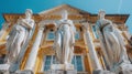 Elegant Sculptures at a Historic European Building Facade