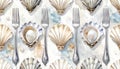 Elegant Seafood Dinner Setting with Shells and Forks Pattern Royalty Free Stock Photo