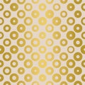 Elegant seamless geometric vector pattern with scratched Gold coin circles with holes on light beige background.