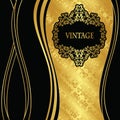 Elegant seamless gold wallpaper with vintage frame Royalty Free Stock Photo